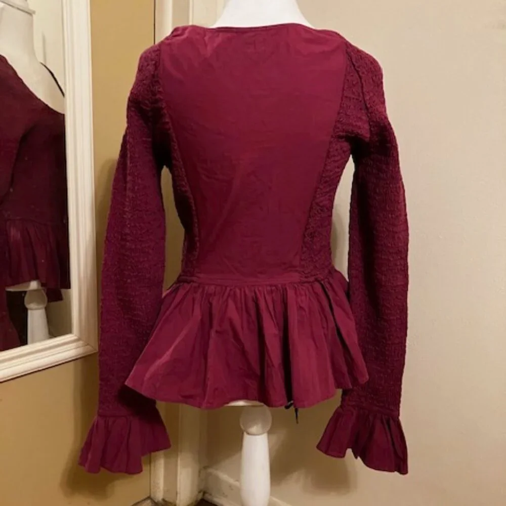 Free People Burgundy Red Peplum Top